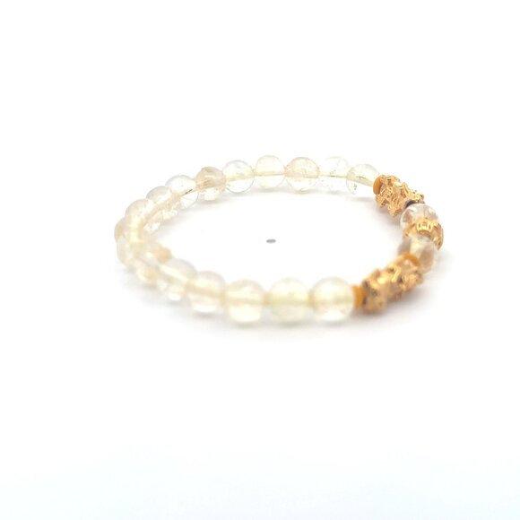 18K Gold Pixiu Piyao Coin Ball Bracelet Gemstone Citrine 6mm November Birthstone - Picture 3 of 5